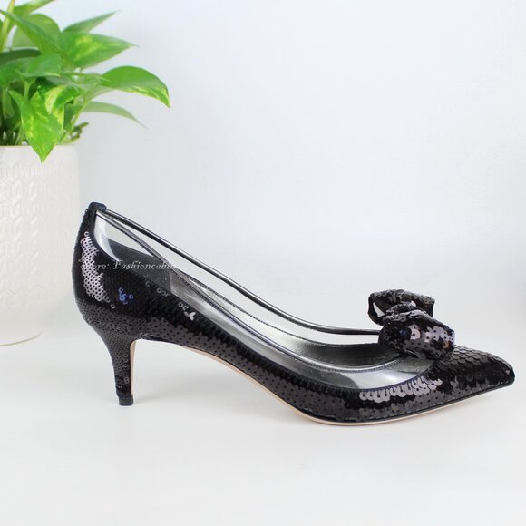 NEW Valentino Sequin Bow Pumps | Black Runway Heels – Party, Events, Date Night - Picture 3 of 16